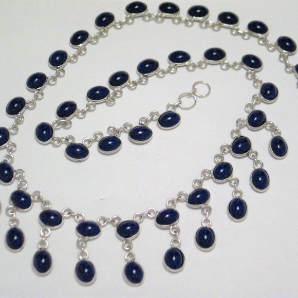 Bib Chain Necklace Sterling Silver w/ Blue Stone - Picture 4 of 5